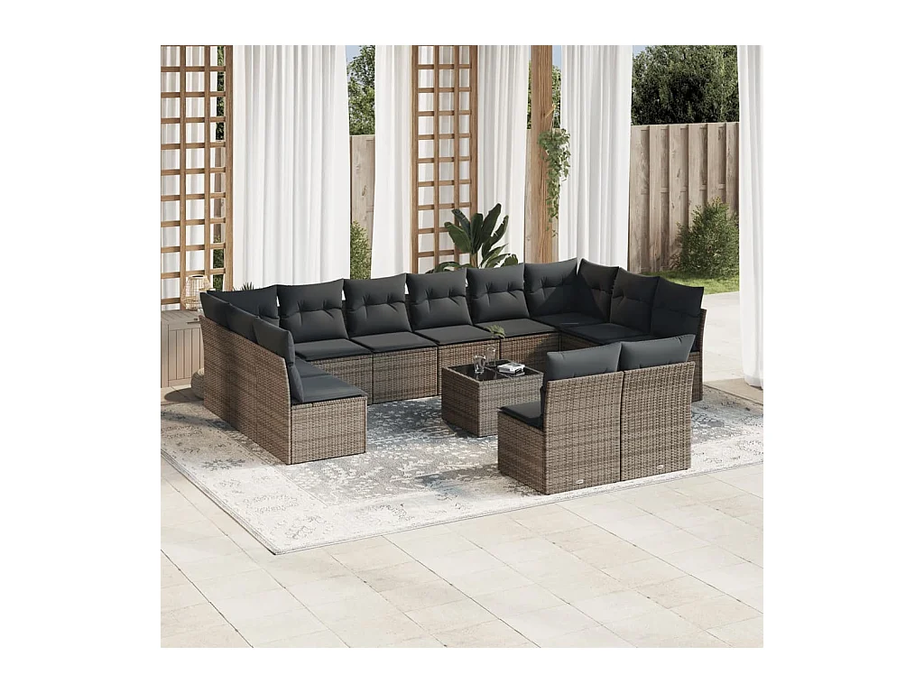 Salon de jardin avec coussins 13 pièces gris résine tressée
