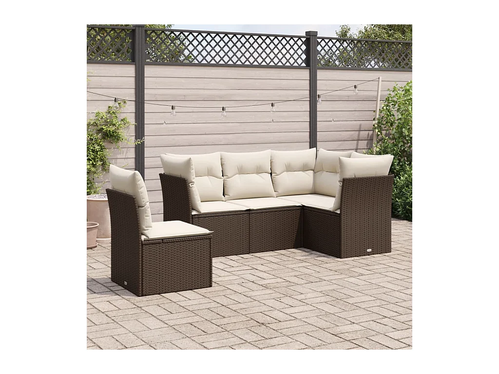 5-delige Loungeset met kussens poly rattan bruin