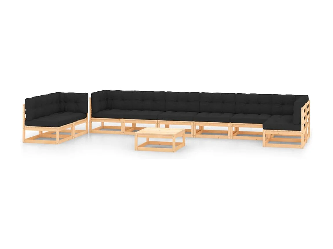 Muebles de jardín 10 piezas cojines antracita madera maciza pino