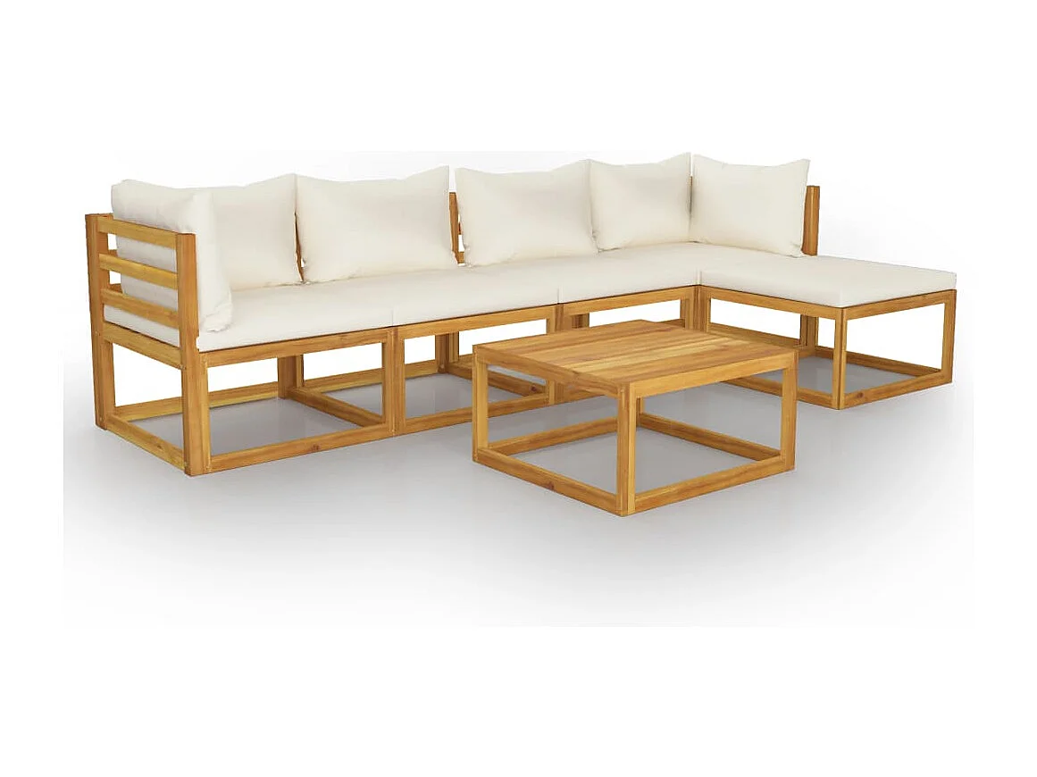 Salon de jardin 6 pièces avec coussin Crème Bois d'acacia solide