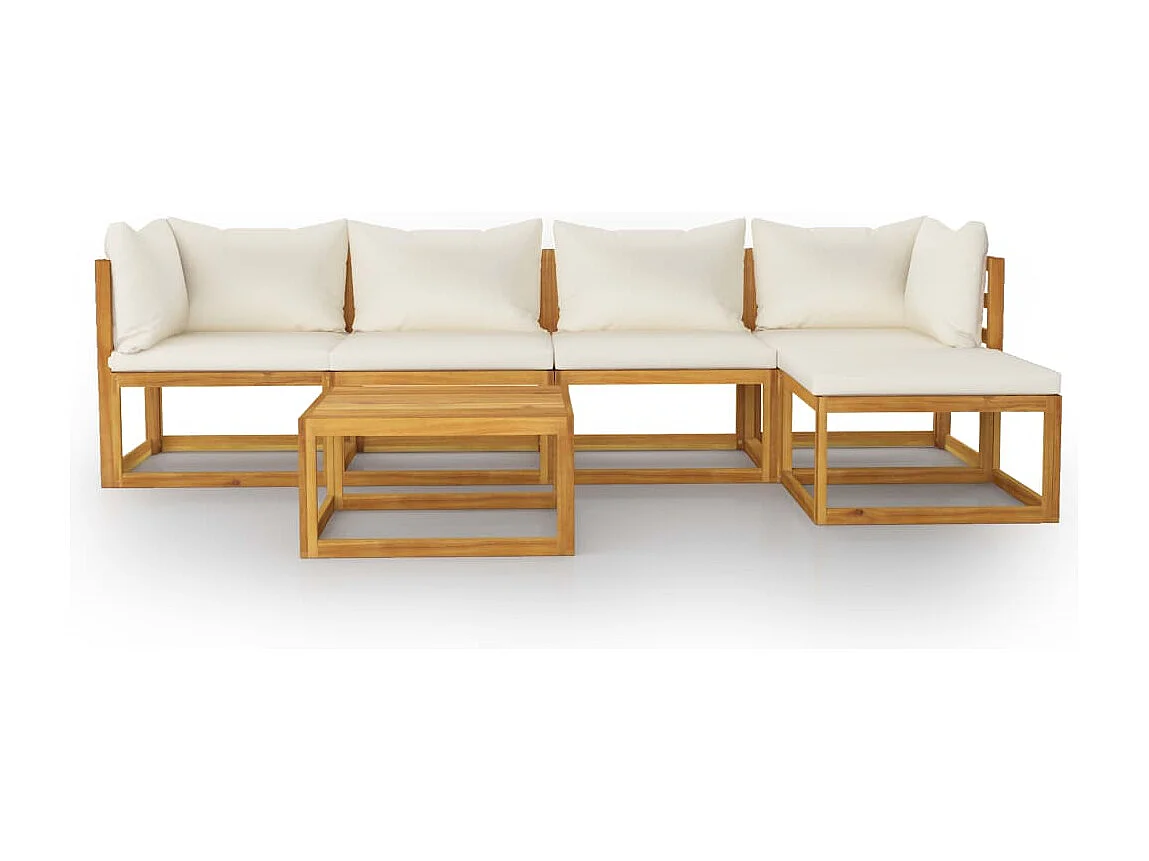 6 peças conjunto lounge jardim c/ almofadões acácia maciça creme