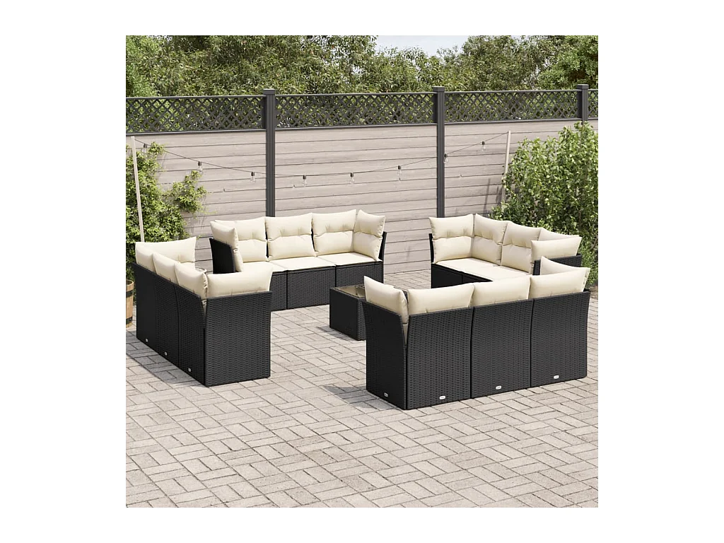 Salon de jardin avec coussins 13 pièces noir résine tressée