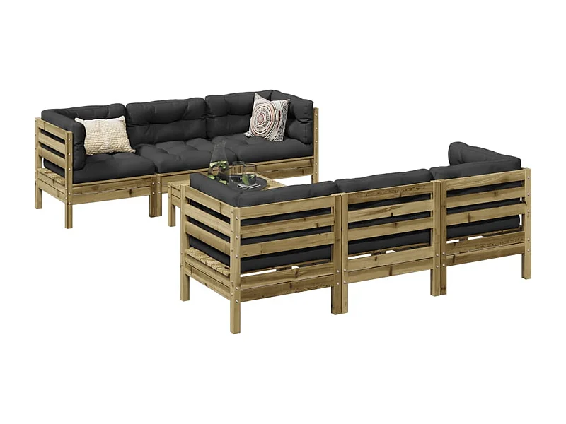 Salon de jardin 7 pièces avec coussins bois de pin imprégné