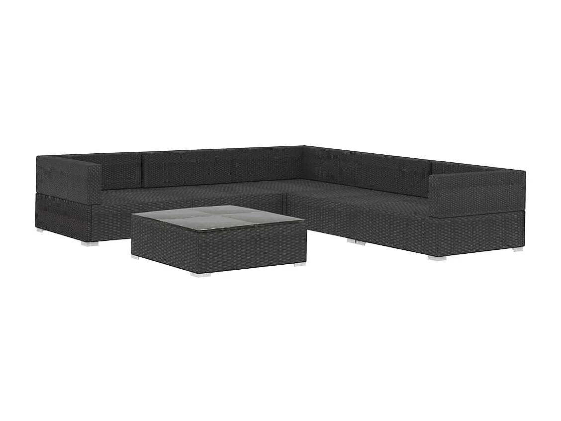 6 peças conjunto lounge de jardim c/ almofadões vime PE preto