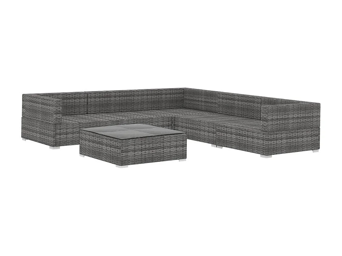 Salon de jardin 6 pièces avec coussins Résine tressée Gris