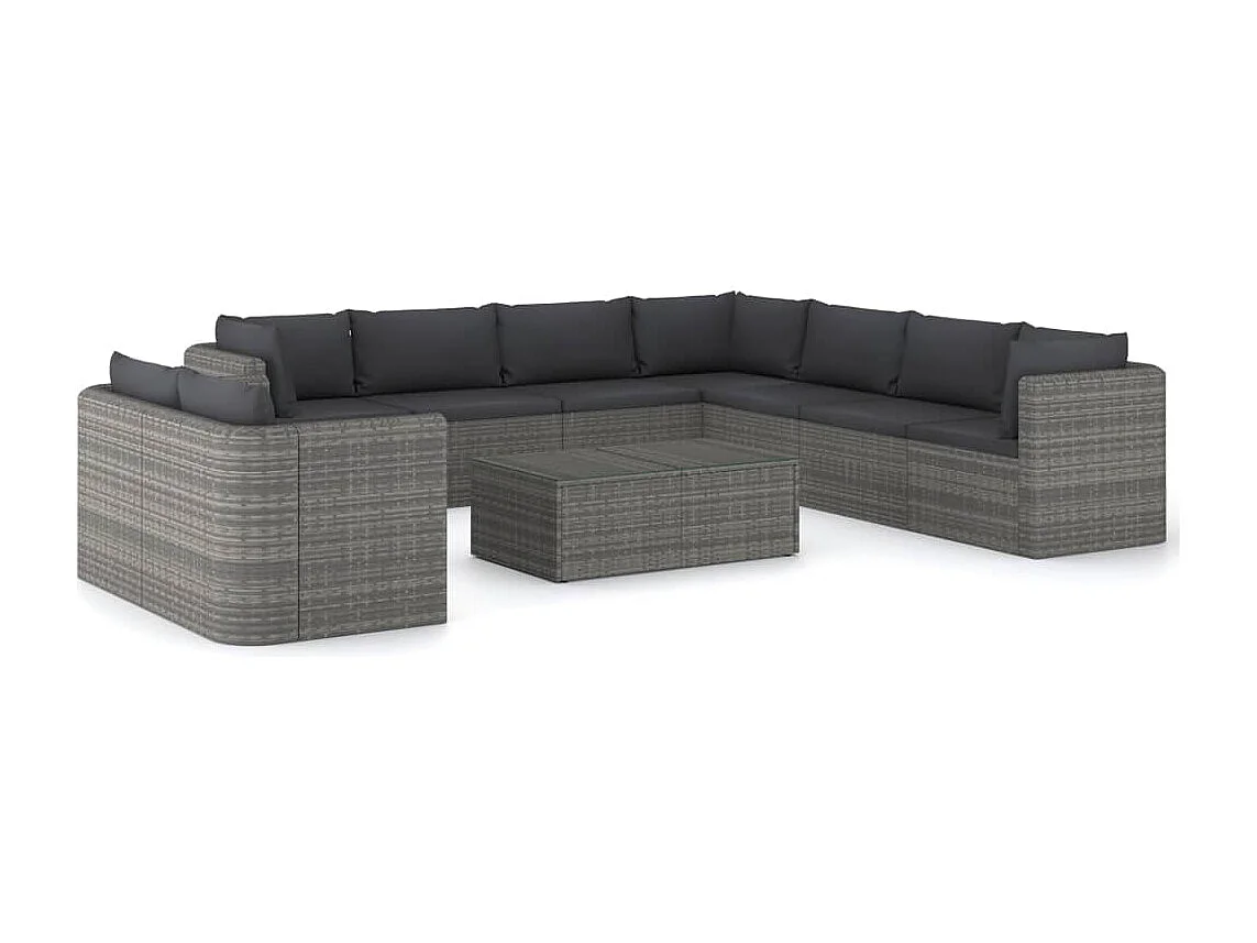 10-delige Loungeset met kussens poly rattan grijs