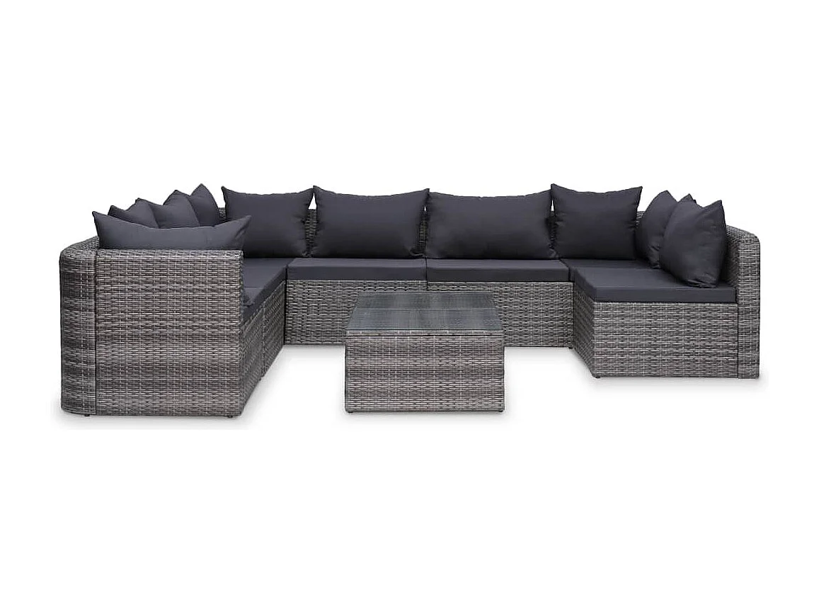 Salon de jardin 10 pièces avec coussins Résine tressée Gris