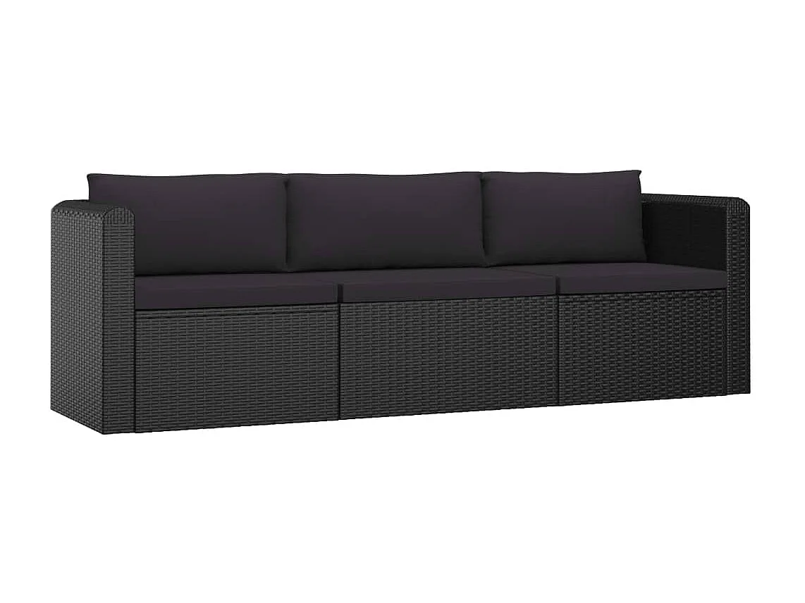 8-delige Loungeset met kussens poly rattan zwart