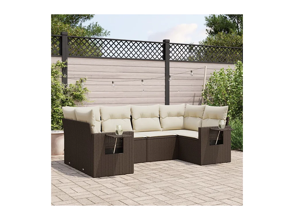 Salon de jardin avec coussins 6 pièces marron résine tressée