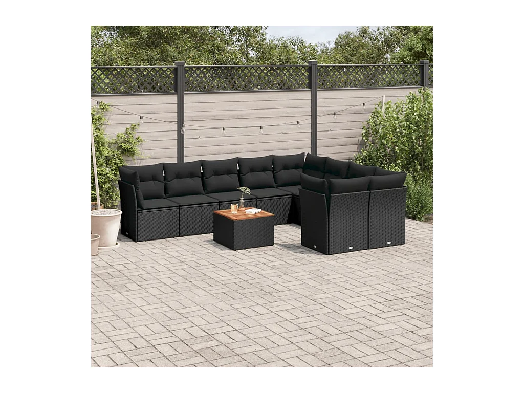 10 peças conjunto sofás de jardim c/ almofadões vime PE preto