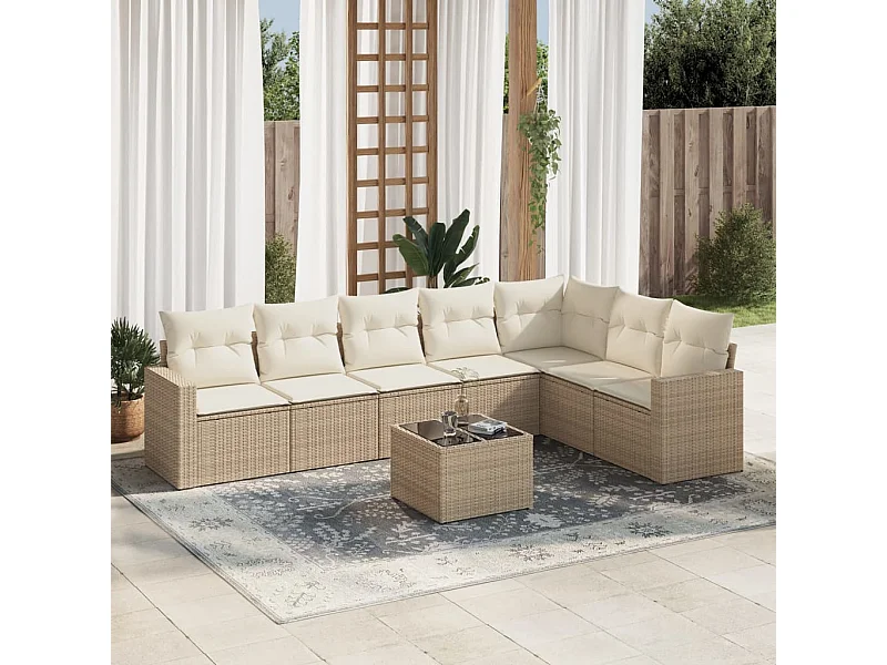 8-delige Loungeset met kussens poly rattan beige