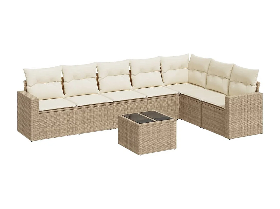 Salon de jardin avec coussins 8 pièces beige résine tressée