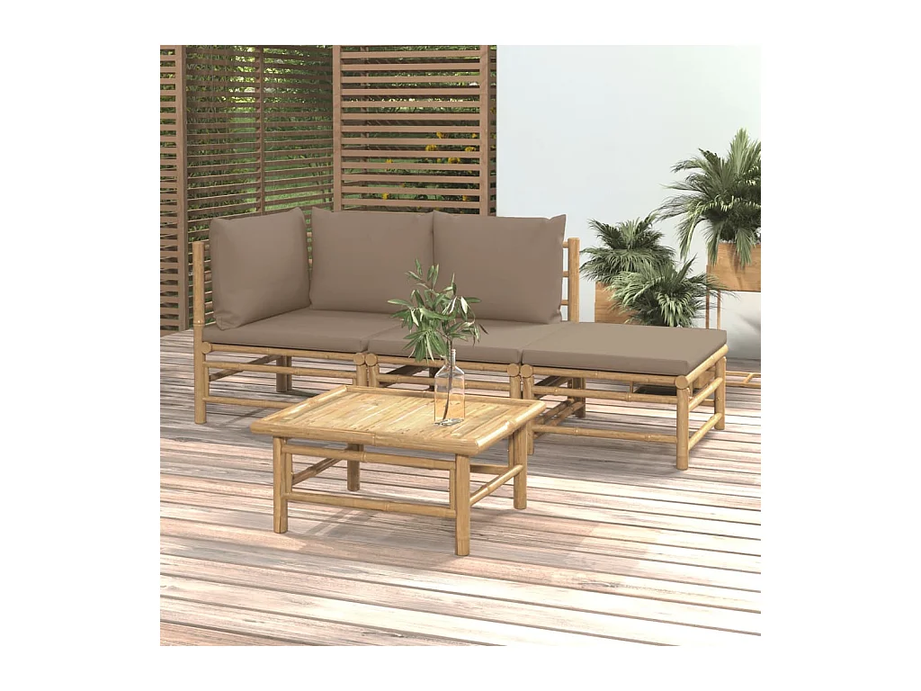 4-delige Loungeset met kussens bamboe taupe