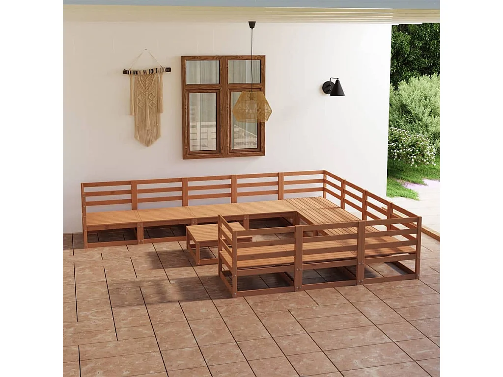 Muebles de jardín 11 piezas madera maciza de pino