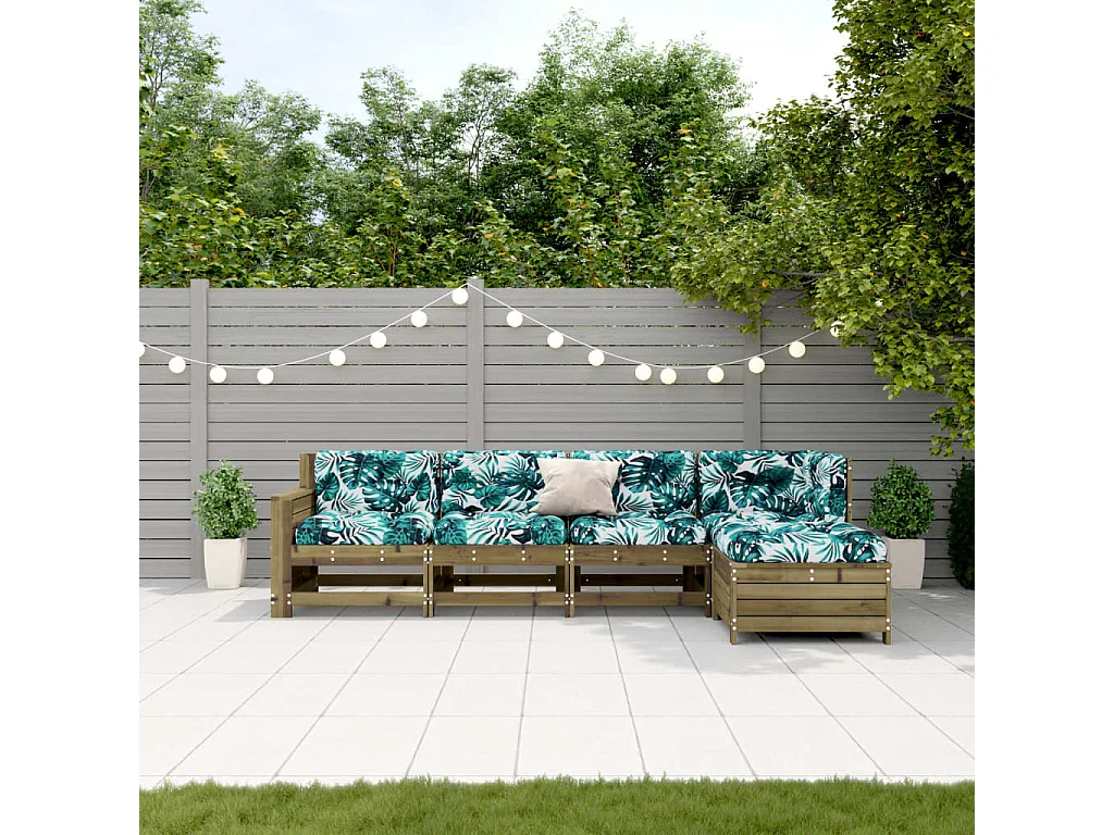 5 peças conjunto lounge de jardim c/ almofadões pinho impregnado