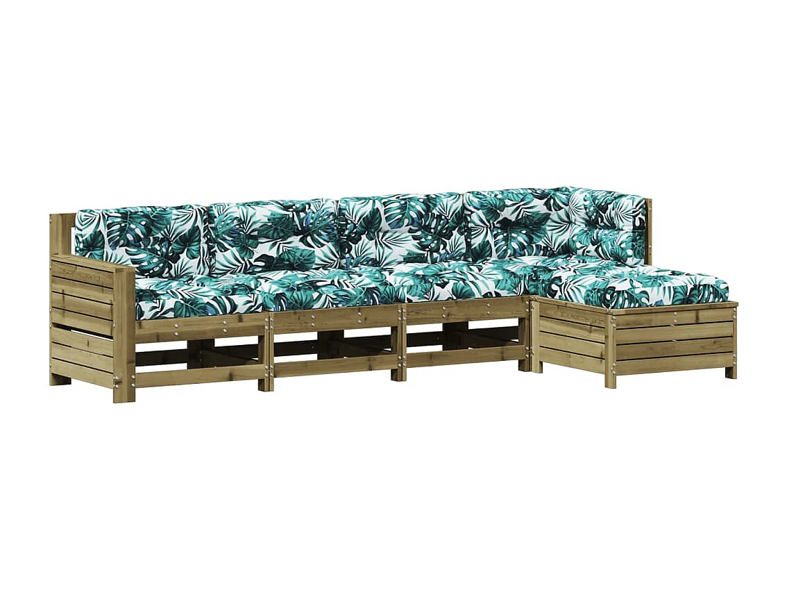 5 peças conjunto lounge de jardim c/ almofadões pinho impregnado