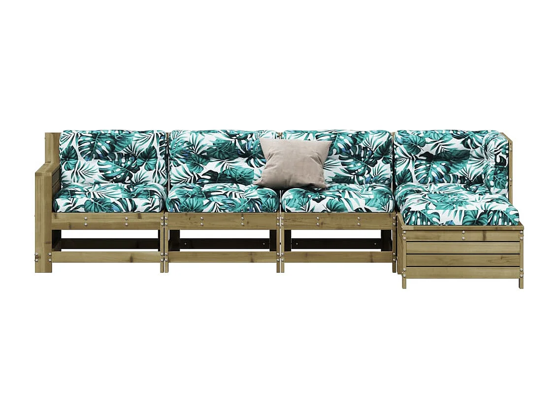 5 peças conjunto lounge de jardim c/ almofadões pinho impregnado