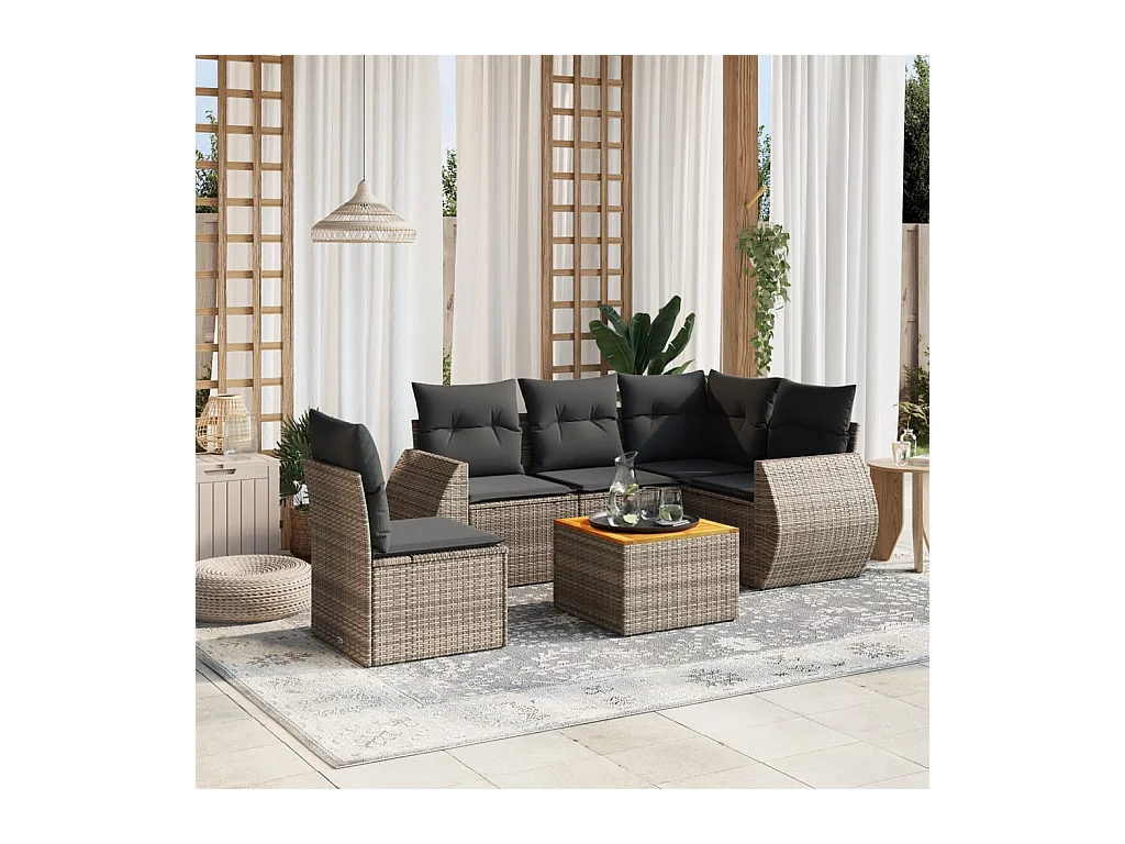 6-delige Loungeset met kussens poly rattan grijs