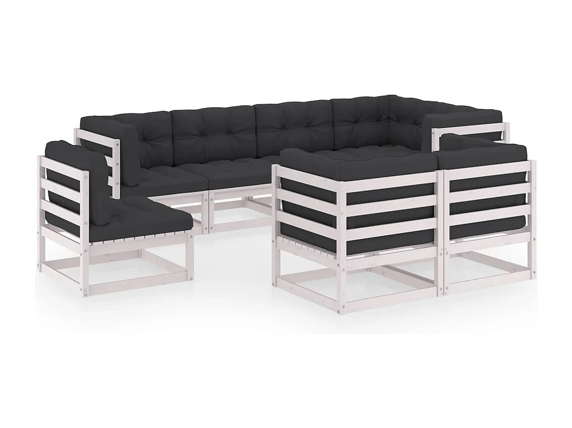 Muebles de jardín 8 piezas con cojines de madera de pino maciza