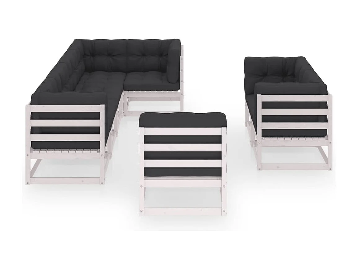 Muebles de jardín 8 piezas con cojines de madera de pino maciza