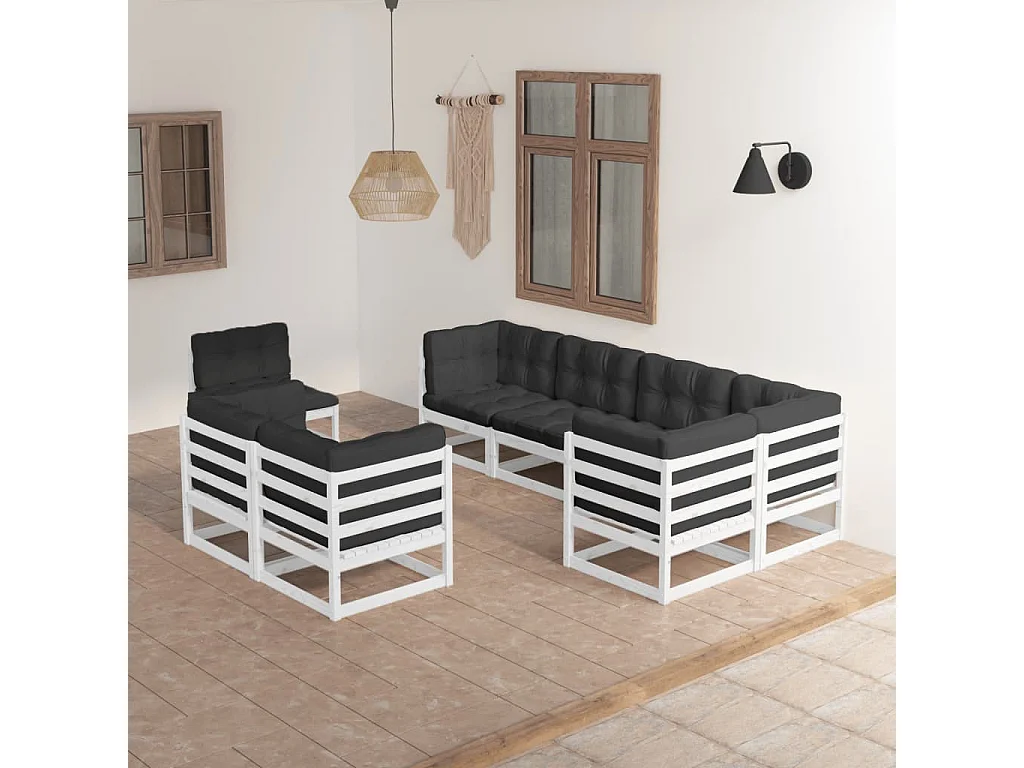 8 peças conjunto lounge de jardim com almofadões pinho maciço