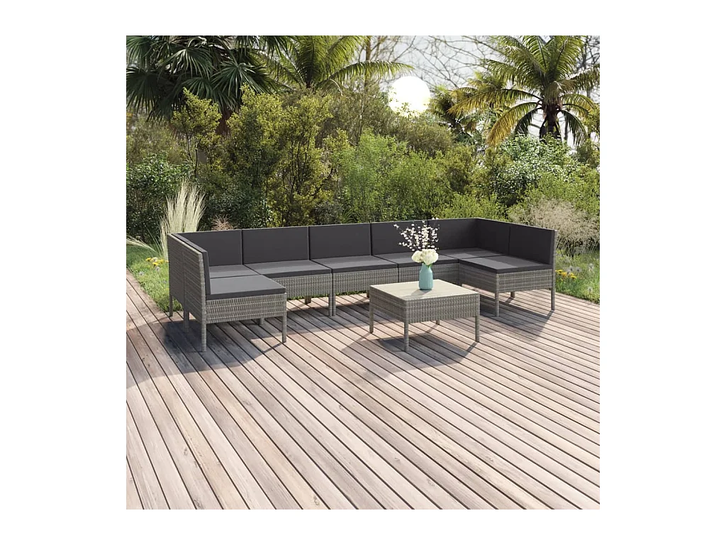 Salon de jardin 8 pièces avec coussins Résine tressée Gris