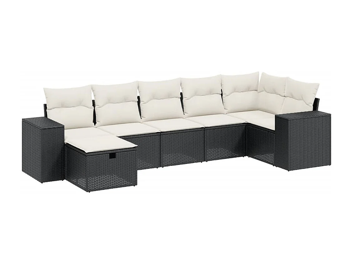 7-delige Loungeset met kussens poly rattan zwart