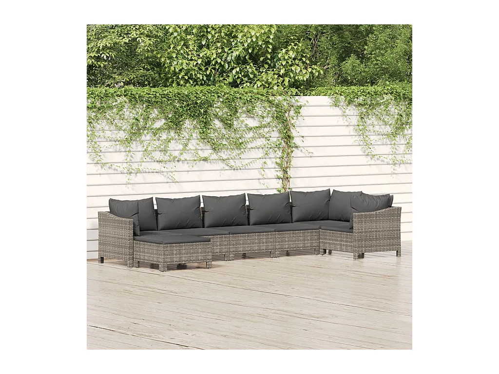 Salon de jardin 7 pièces avec coussins Gris Résine tressée