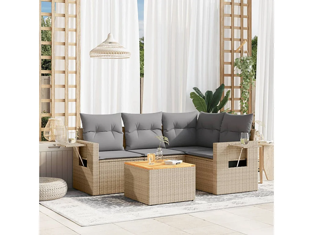 Salon de jardin avec coussins 5 pièces mélange beige résine tressée