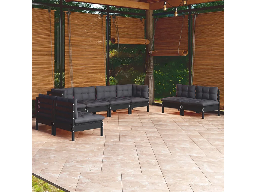 Juego de muebles de jardín 8 piezas y cojines madera maciza pino