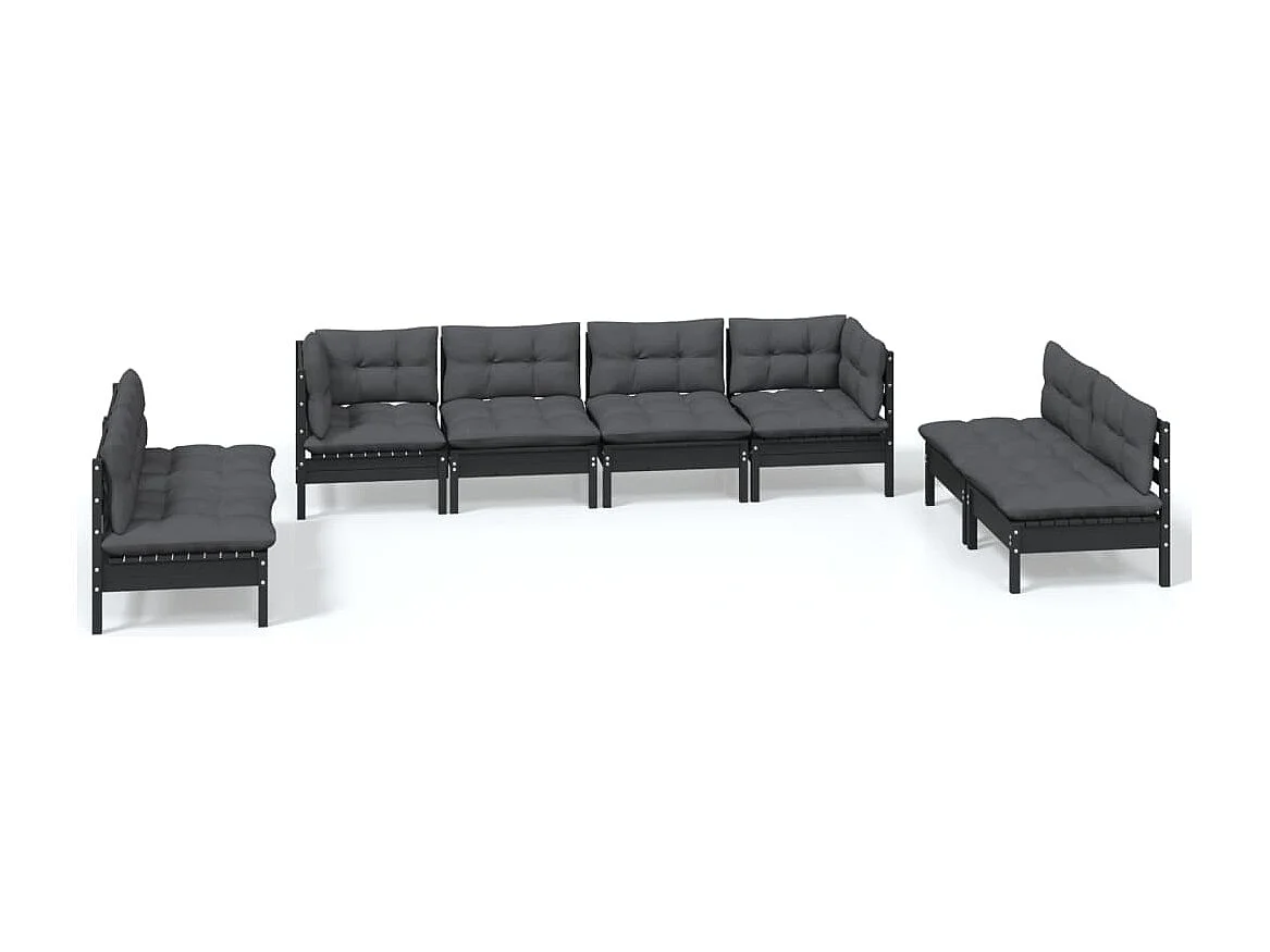 Juego de muebles de jardín 8 piezas y cojines madera maciza pino