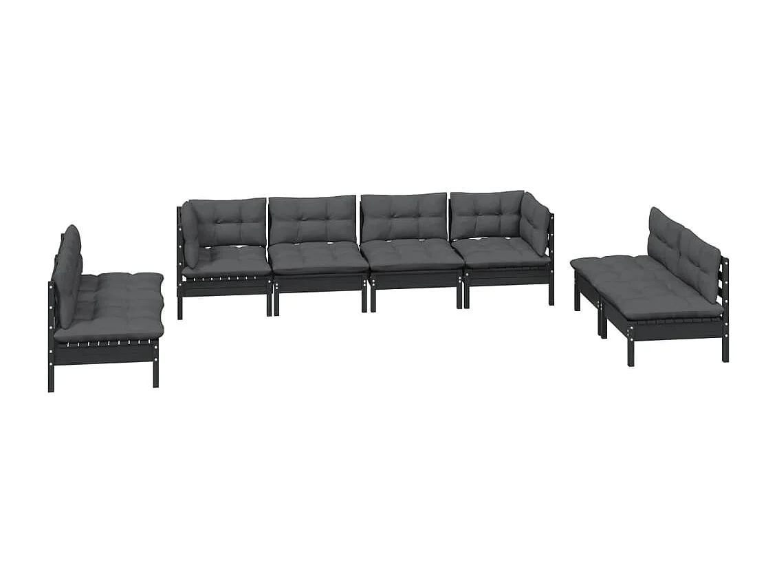 Juego de muebles de jardín 8 piezas y cojines madera maciza pino