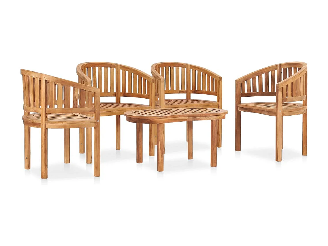 Salon de jardin 5 pièces en forme de banane Bois de teck solide