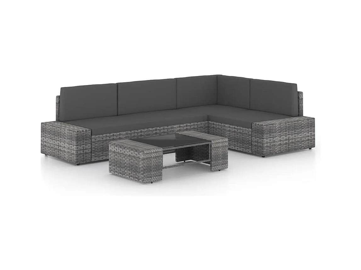 Salon de jardin 5 pièces avec coussins Gris Résine tressée