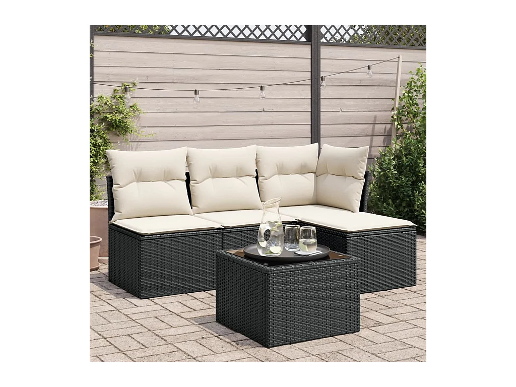 Salon de jardin 5 pièces avec coussins noir résine tressée