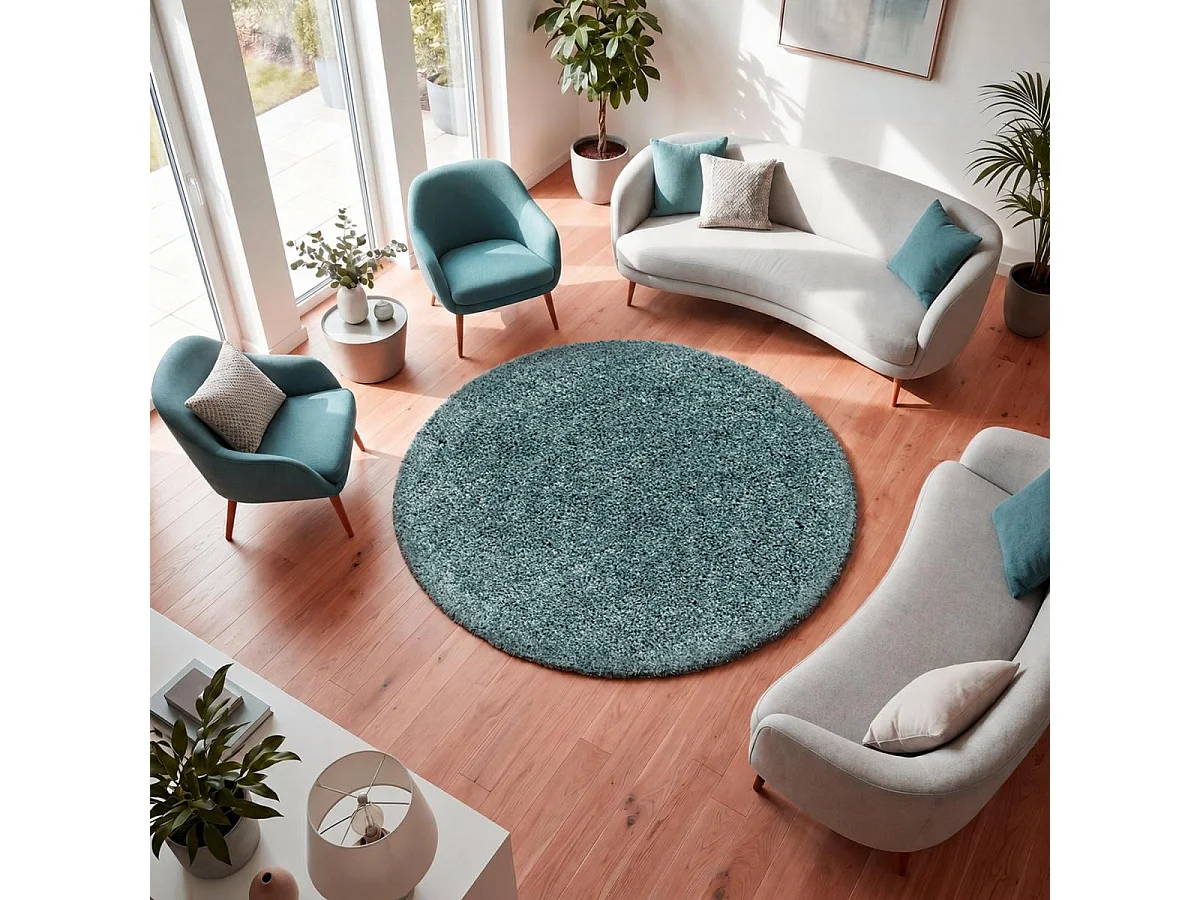 Tappeto Shaggy a pelo lungo Ø200cm tessuto rotondo blu a tinta unita UNI I