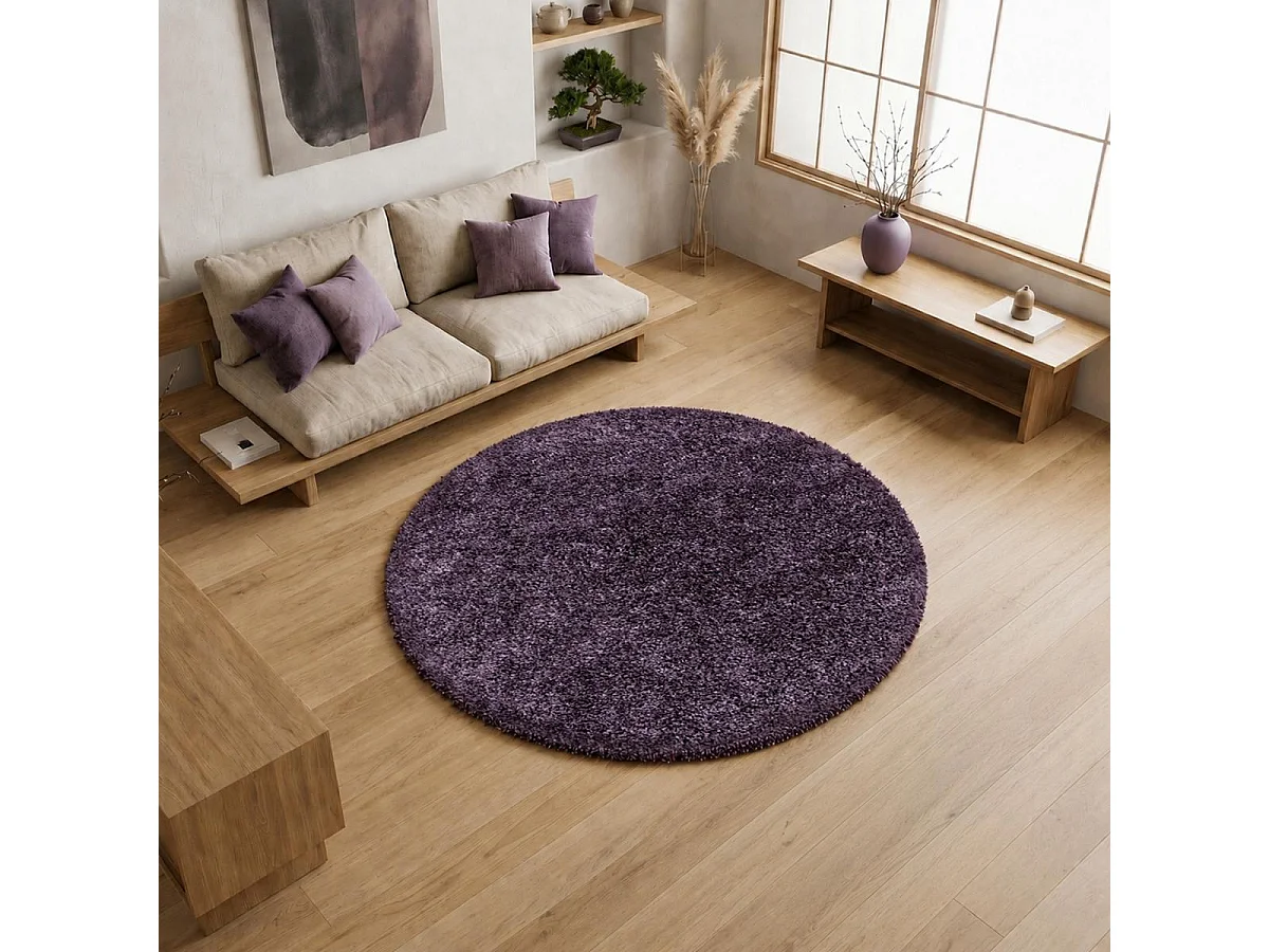 Tapis rond poils longs shaggy tissé motif uni UNI I