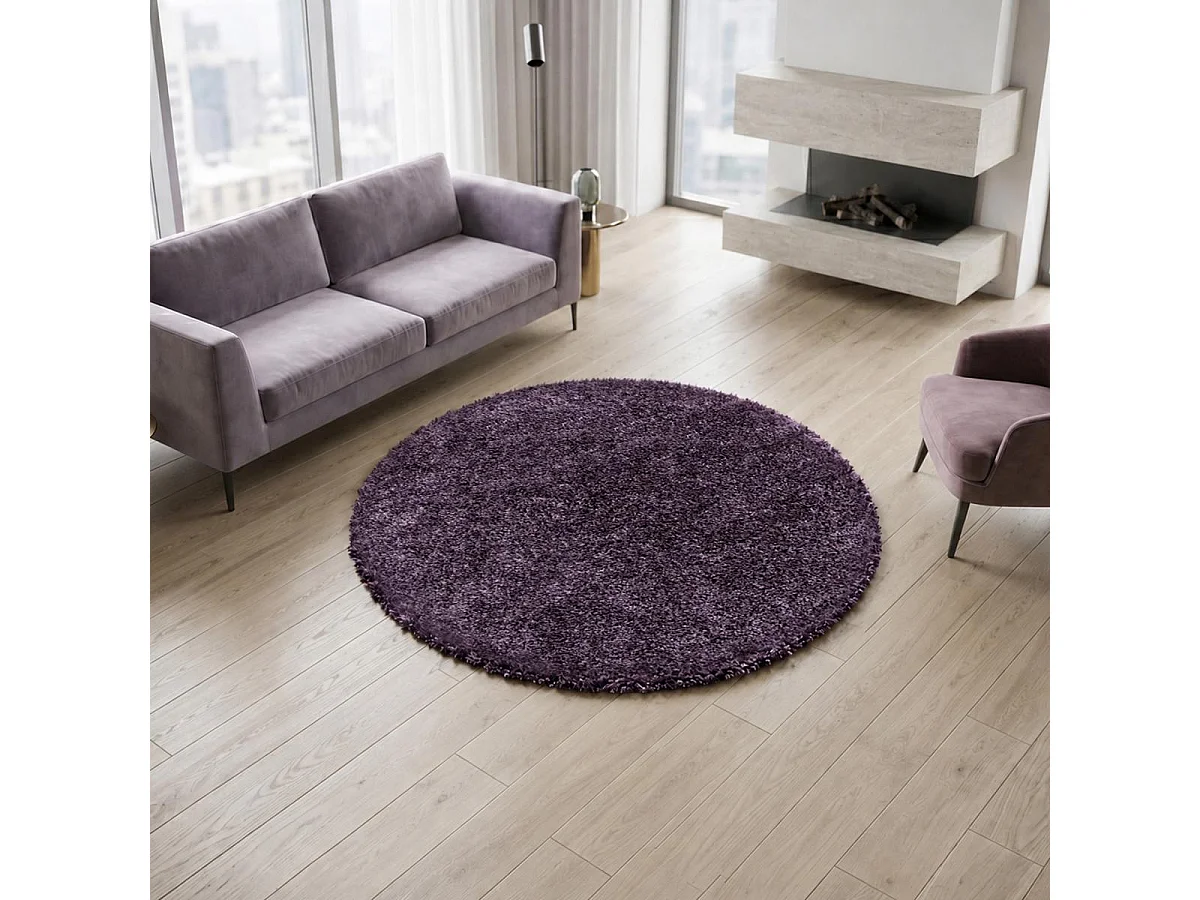 Tapis rond poils longs shaggy tissé motif uni UNI I
