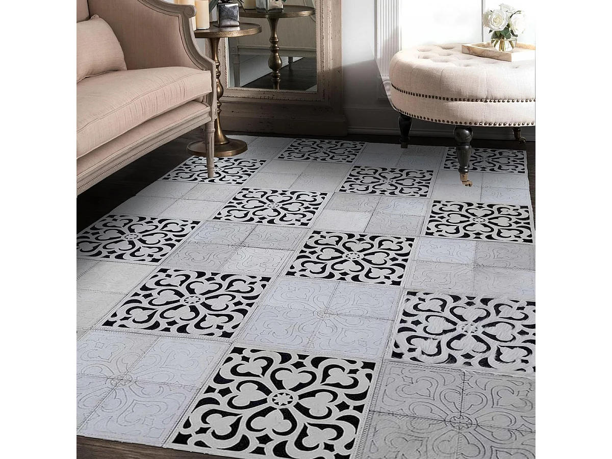 Tapis peau de vache 80x150 kilim fait main noir