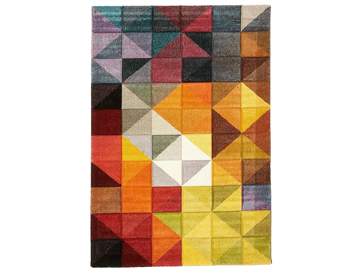 tapis salon 200x290 tissé noir et rouge rectangle motif géométrique LYN8 MARIX