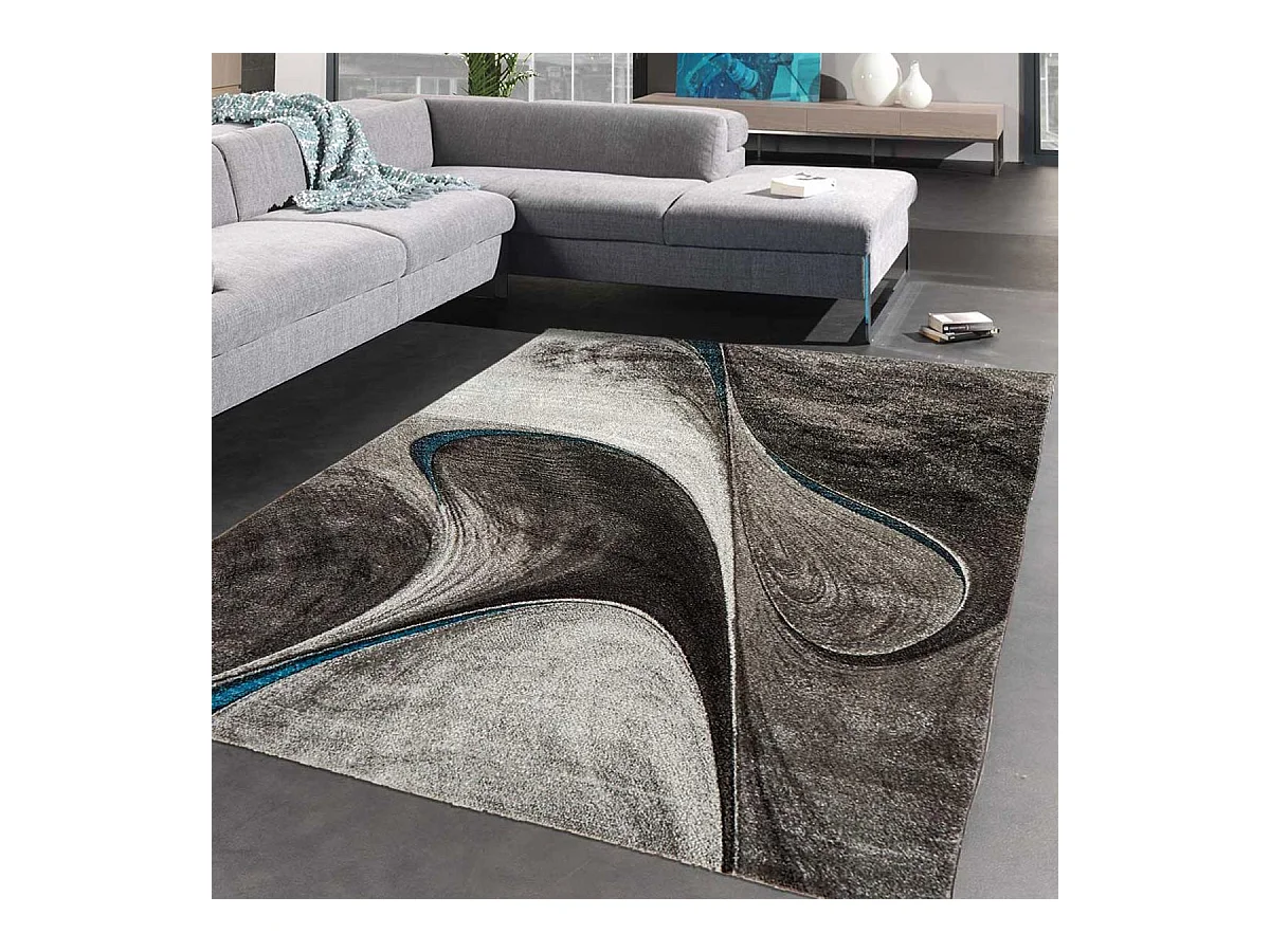 tapis salon 120x170 tissé noir rectangle motif géométrique LYN8 MADILA