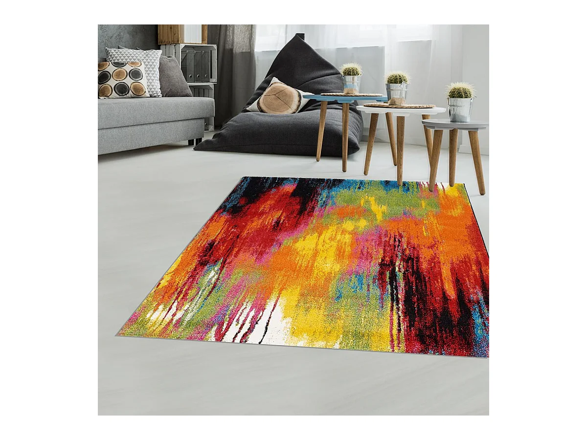 Tapis carré 160x160 multicolore motif géométrique pour salon et chambre