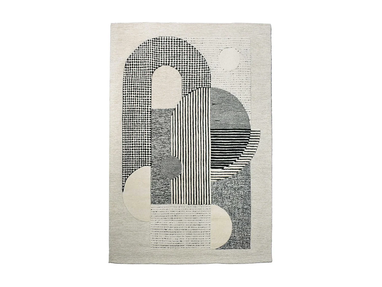 tapis cuisine 120x170 fait à la main en laine crème rectangle motif géométrique