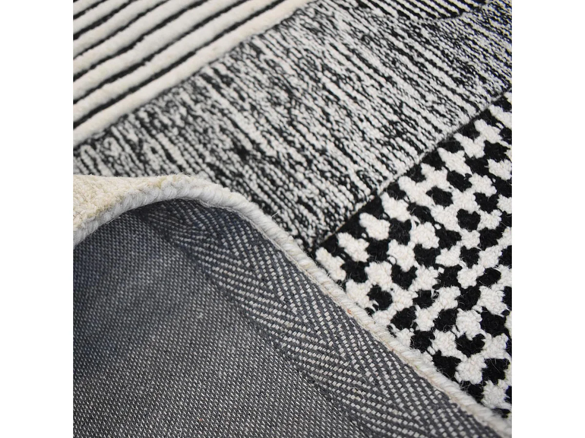 tapis cuisine 120x170 fait à la main en laine crème rectangle motif géométrique