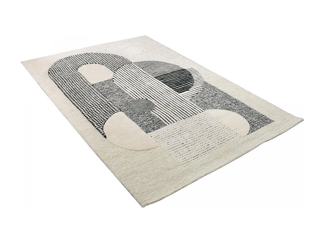 tapis cuisine 120x170 fait à la main en laine crème rectangle motif géométrique