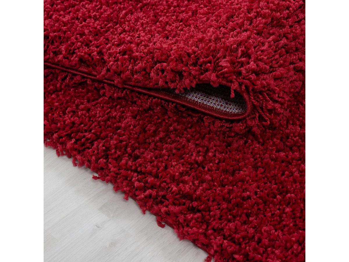 Tapis rond poils longs shaggy Ø160cm tissé rouge motif uni UNI L