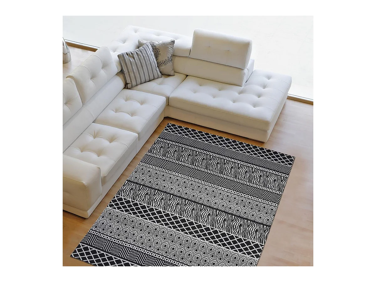 tapis salon 170x240 fait à la main gris rectangle motif ethnique ZIGZOU