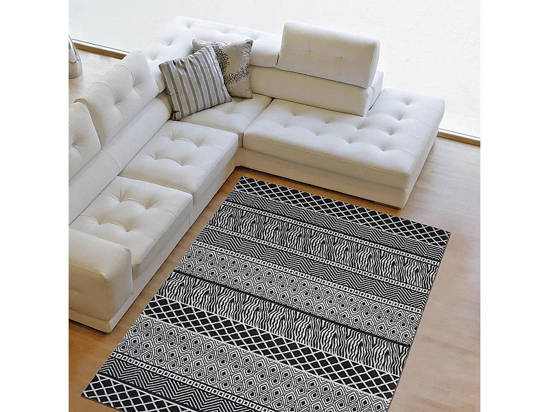 tapis salon 170x240 fait à la main gris rectangle motif ethnique ZIGZOU