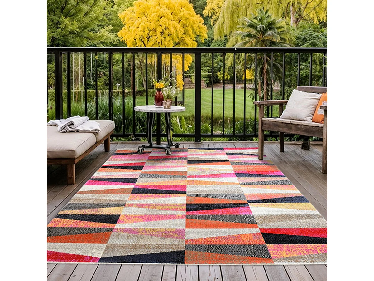 Tappeto da esterno 120x170 tessuto kilim rosso e beige EXT CONTO