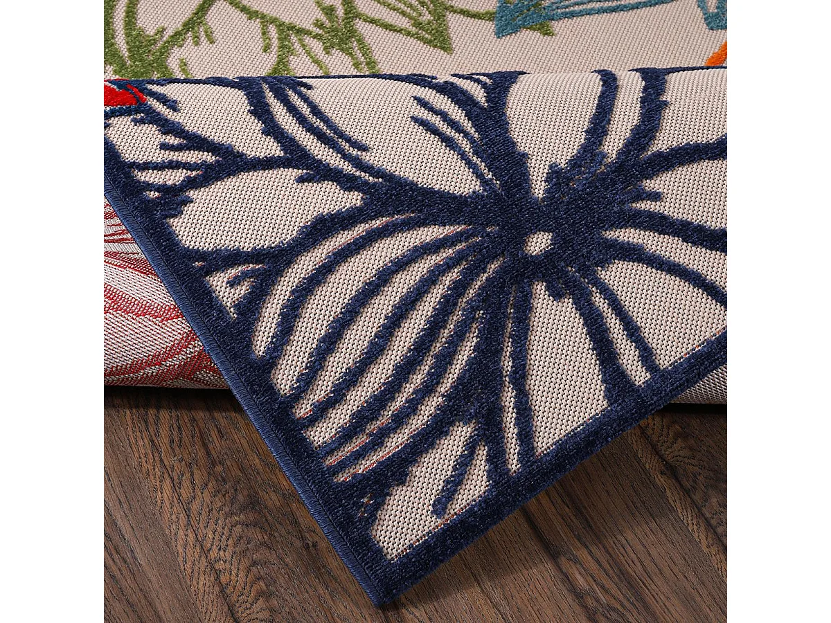 Tapis extérieur 140x200 tissé kilim bleu et beige CHIMEKO